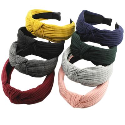 China New Soft Fabric Knitted Cross-tied Bandeau Wide Band Striped Headwear for sale