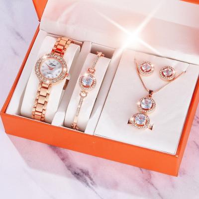 China FASHIONABLE luxury watch Set2022 women watches Crystal Bracelet Stud Earring Necklace set ladies watch casual quartz for sale