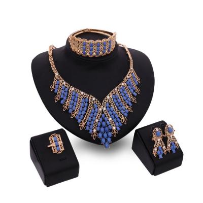 China Eco Friendly Women Fashion African Jewelry Sets Luxury Saudi Blue Pendant Statement Resin 18K Gold Plated Dubai Wedding Bridal Jewelry Set for sale