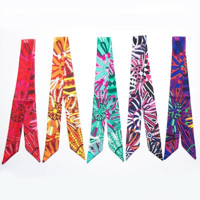 China Fashion Wholesale Fashion Women Long Neck Scarves Custom Printed Twill Silk Satin Ribbon Scarf for sale