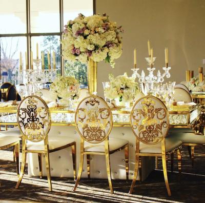 China Modern Event Party Stainless Steel Gold Wedding Chair For Hire for sale