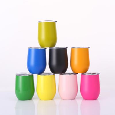 China Sustainable 12oz Double Wall Stainless Steel Vacuum Wine Tumbler With Lid Can Do Custom Color And Logo for sale