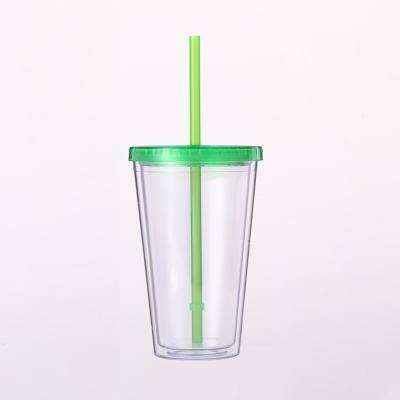 China 16 oz Double Wall Sustainable Plastic Cup Double Wall Acrylic Tumbler With Straw for sale