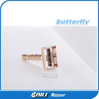 China Butterfly open gold handle double edge safety razor gfit box customiz logo for men for sale