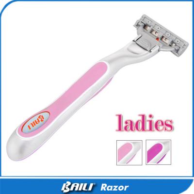 China Heavy Weighted Handle Pink Color Ladies Shaving Razor System Triple Blade Cartridge for sale