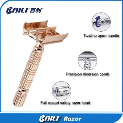 China Twist to Open Butterfly Double Sided Safety Razor Metal Handle for sale