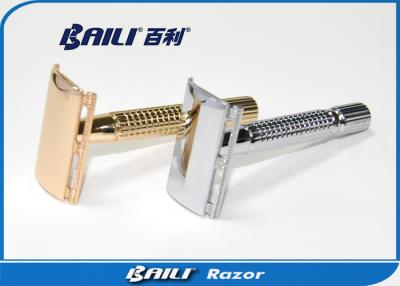 China No Disposable Double Edge Safety Razor Metal Chrome Silver / Gold for sale