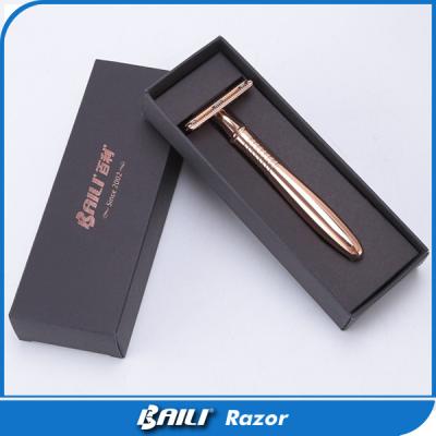 China 116mm Length 98.3g Heavy Weigh Baili Double Edge Safety Razor Rose Gold for sale