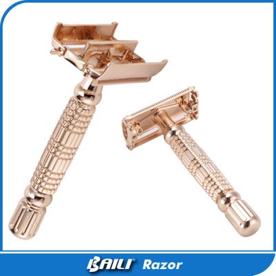 China Mens Razors Double Edge Safety Razor Rose Gold Fixed Type Head Injected for sale