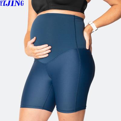 China High Waisted Breathable Maternity Bike Shorts Womens Ultra Soft Maternity Over Bump Yoga Shorts Maternity Yoga Shorts With Pockets for sale