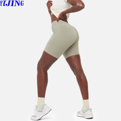 China Breathable Stretch Organic High Rise Yoga Shorts Women Fitness Gym Bamboo Yoga Wear Biker Shorts for sale