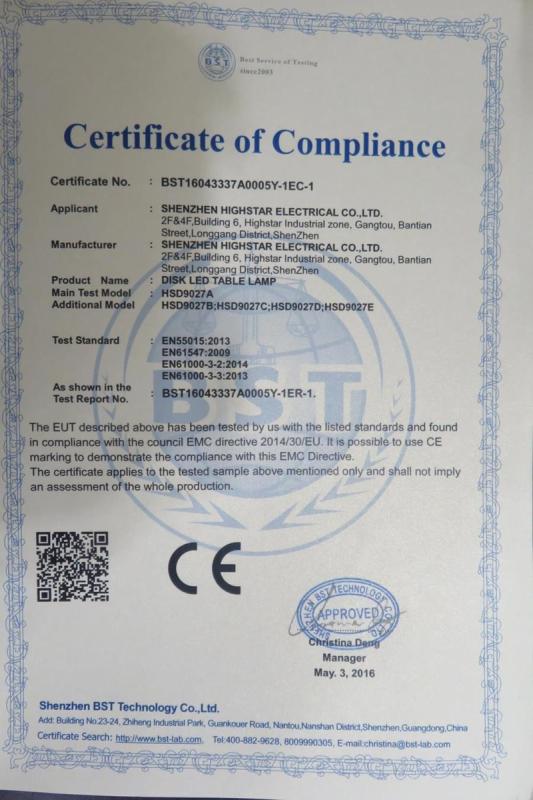 CE - Shenzhen Highstar Electrical Co., Ltd.