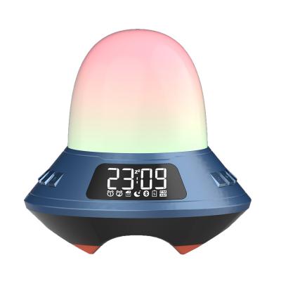 China Show Visual Information Unique Design UFO Spaceship Shape Multifunction Wireless Alarm Clock Speaker Night Light Dazzling BT Wireless Speaker for sale