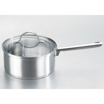 China New Arrival 2022 Sustainable Even Heating Lid 16cm Induction 304 Stainless Steel Glass Sauce Pan Pot for sale