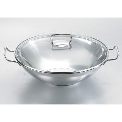 China Factory Viable Supply Thicken Layer Compound Layer Cookware Chain Restaurant Stainless Steel Chinese Wok Pan Pot With Lid for sale