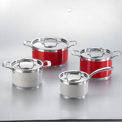 China Sustainable High Corrosion Resistance Cooking Pot Stackable Kitchenware Stainless Steel Pan Cookware Set for sale