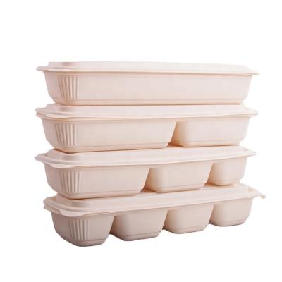 China Disposable Biodegradable Compostable Food Clamshell 3 Compartment Lunch Box Cornstarch Packaging for sale