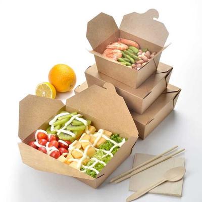 China Disposable Biodegradable Fast Food Container Recycle Box Original Color Kraft Paper Container Food Take Away Kraft Pack Boxes for sale