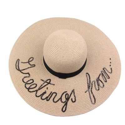 China New Character Fashion Hats For Women Summer Hat Ladies Bundle Hats Embroidered English Characters Big Brim Hat for sale