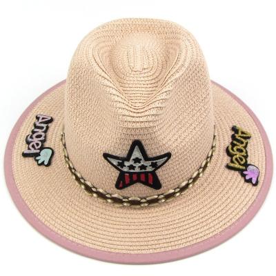 China High Quality Customized Children's Hat Fashion Five Star And English Decorated Hat Cowboy Travel Hat Chain Pattern Letter Image for sale