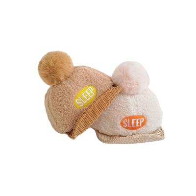 China Picture Customized Kids Baseball Hat With Fur Ball Fashion Letter Embroidery Pattern Simple Baseball Hat for sale