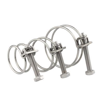 China Pipe Clamp 304 Stainless Steel Metal Ring Adjustable Pipe Clamp Wire Adjustable Pipe Clamp Double Double To Plumb Fasteners for sale