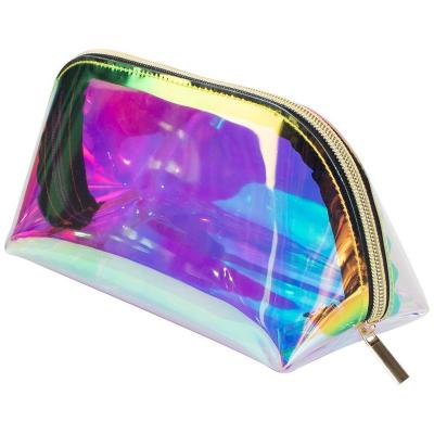 China Custom Logo Holographic Transparent Makeup Organizer Travel Makeup Bag Eco-friendly PVC Cosmetic Bag for sale