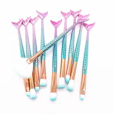 China Angular Blush Pink Gold Eyeshadow Makeup Brush Cheap Mermaid Handle Eye Brush Set 20pcs for sale