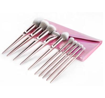 China Angular Blush 10pcs Custom Logo High Quality Professional Pink Makeup Brush Set With Cosmetic Bags for sale