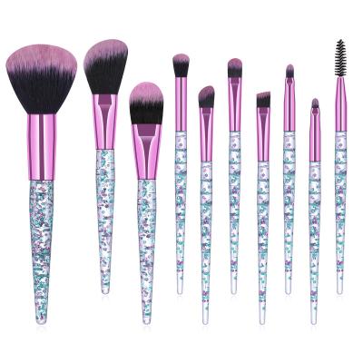 China Angular Blush Custom Logo Makeup Brushes Acrylic Handle Glitter Makeup Brush Set 10pcs for sale