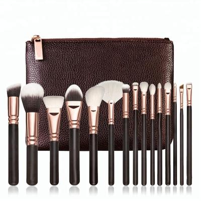 China Angular Blush Custom Logo Makeup Set Brush 15pcs Rose Gold Makeup Brushes for sale