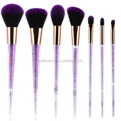 China Angular Blush Logo Make Up Brushes Custom Made 7pcs Crystal Handle Makeup Brush Set Purple for sale