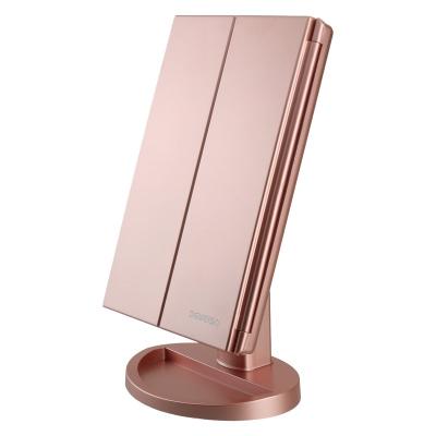 China Triple Lighted Vanity Travel Mirror Two Modes Power Supply Lighted Makeup Mirror for sale