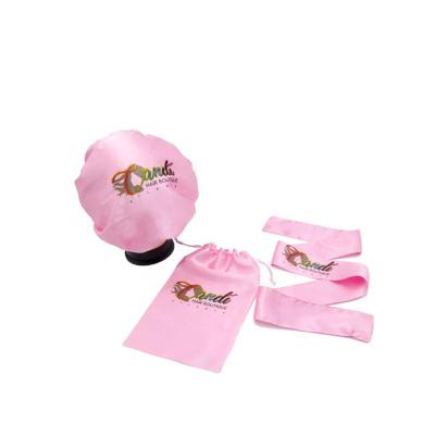 China High Quallity wholesale Custom Female High Quality Luxury pink black silk bonnet with custom logo satin  hair wraps bags for Curly Hair for sale