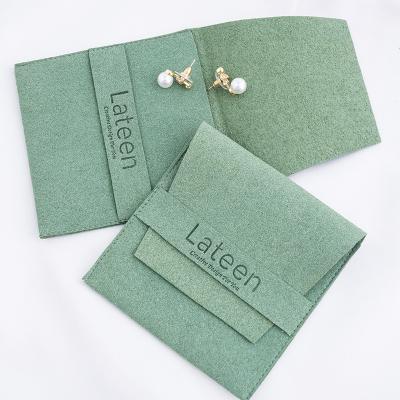 China Envelop Custom Folded Velvet suede microfiber Small jewelry pouch with logo earring packaging envelope bag for sale