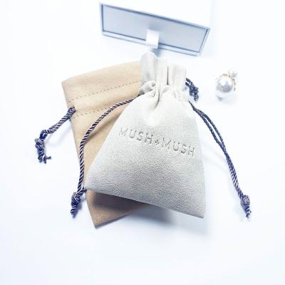 China Draswing Wholesale Customized Logo small Velvet Jewelry Drawstring Pouch Suede microfiber Gift bag for sale