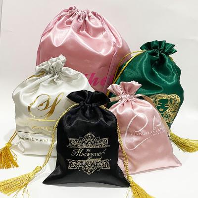 China Draswing Wholesale custom logo silk bag satin hair extension wig pouch for bundles for sale