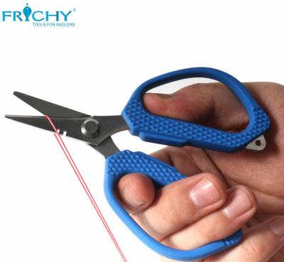 China Stainless Steel Construction X409-4 Soft Molded Braided Line Handles Stainless Steel Scissor for sale