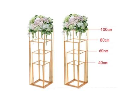 China Eco-friendly Gold Color Plated Geometric Metal Box Road Guide 4pcs/set Iron Geometry Placed Wedding Props for sale