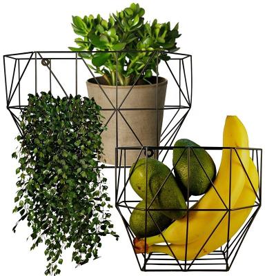 China Viable Hot Selling Amazon Metal Wire Wall Mount Fruit Basket Set Of 2 Baskets Basket Wall Mounted Organizer For Fruit And Magazine for sale