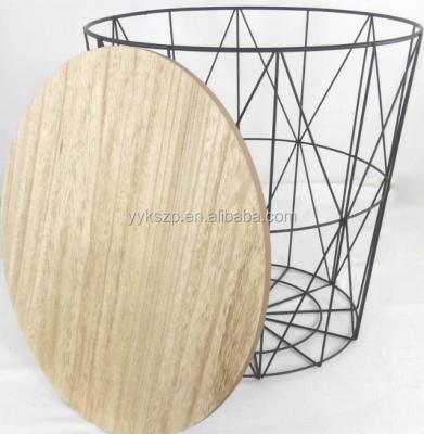 China INS Style Wire Mesh Viable Waste Basket With Lid Wire Coffee Table Metal Frame Basket Wood End Tables for sale