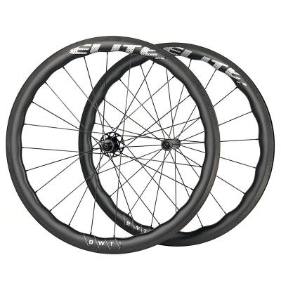 China Road Bicycles Road Bikes ELITEWHEELS BWT Carbon Rim Brake Wheelset 45mm Rim Depth Tubeless Compatible For Cycling for sale