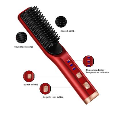 China 2021 Nondisposable Hot Selling Electric Hair Straightener Brush USB Cordless Ionic Hair Comb for sale