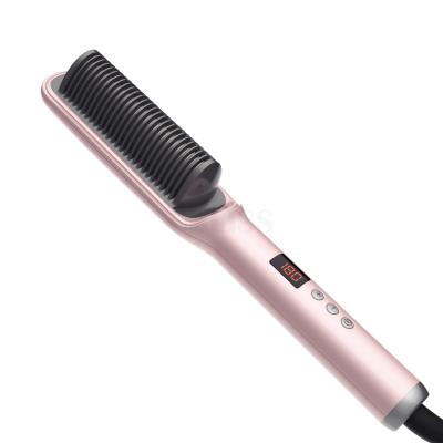 China Nondisposable Private Label Home LCD Display Negative Ion Hair Straightener With Brush Salon Ceramic Flat Iron With Teeth for sale