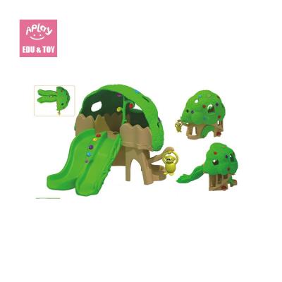 China HDPE Forest Green Tree Elf Play House For Kids Kindergarten Plastic Slide Fort for sale