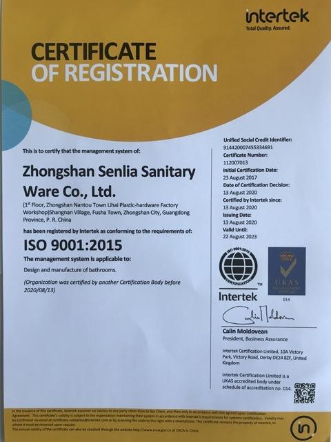 ISO9001 - Zhongshan Senlia Sanitary Ware Co., Ltd.