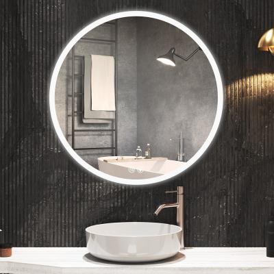 China Diameter 600mm Luminous Round Shape Hot Selling Fog Demister Shower Mirror And Bathroom Anti Light Wall Mounted Mirror for sale