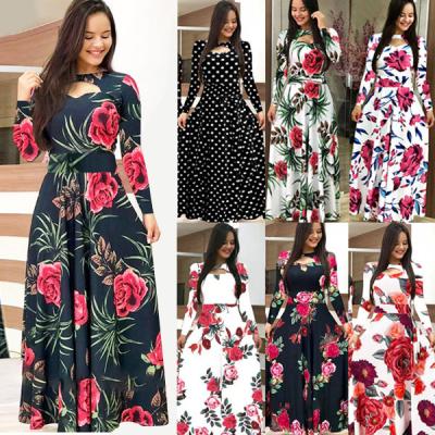 China High Neck Streetwear Women Summer Breathable Digital Priningt Elegant Casual Swing Big Long Dress Maxi Plus Size Women Dresses for sale