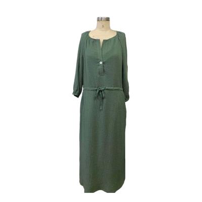 China New Breathable Fashion Cheap Casual Women Dress High Quality Long Dress Solid Waist Dress With Long Sleeve for sale