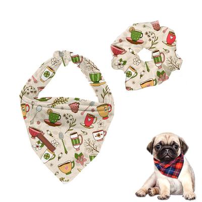 China Custom Viable Christmas Dog Bandana and Scrunchie Bow Tie Pet Triangle Scarf Printed Birthday Dog Bandana with Logo Hair Scrunchie for sale